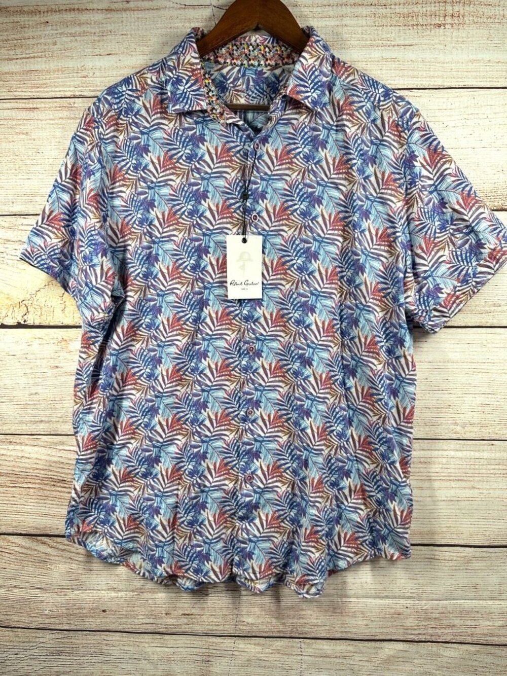 Robert Graham Teigen Mens Linen Blend Shirt Size L Multicolor Tropical Leaf NWT